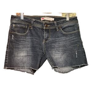 Levi's Midi Denim Shorts Size 7 Distressed Raw Hem